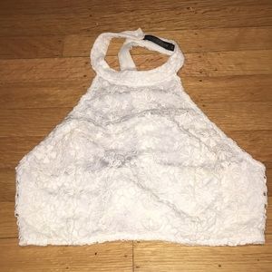 Halter cropped lace shirt